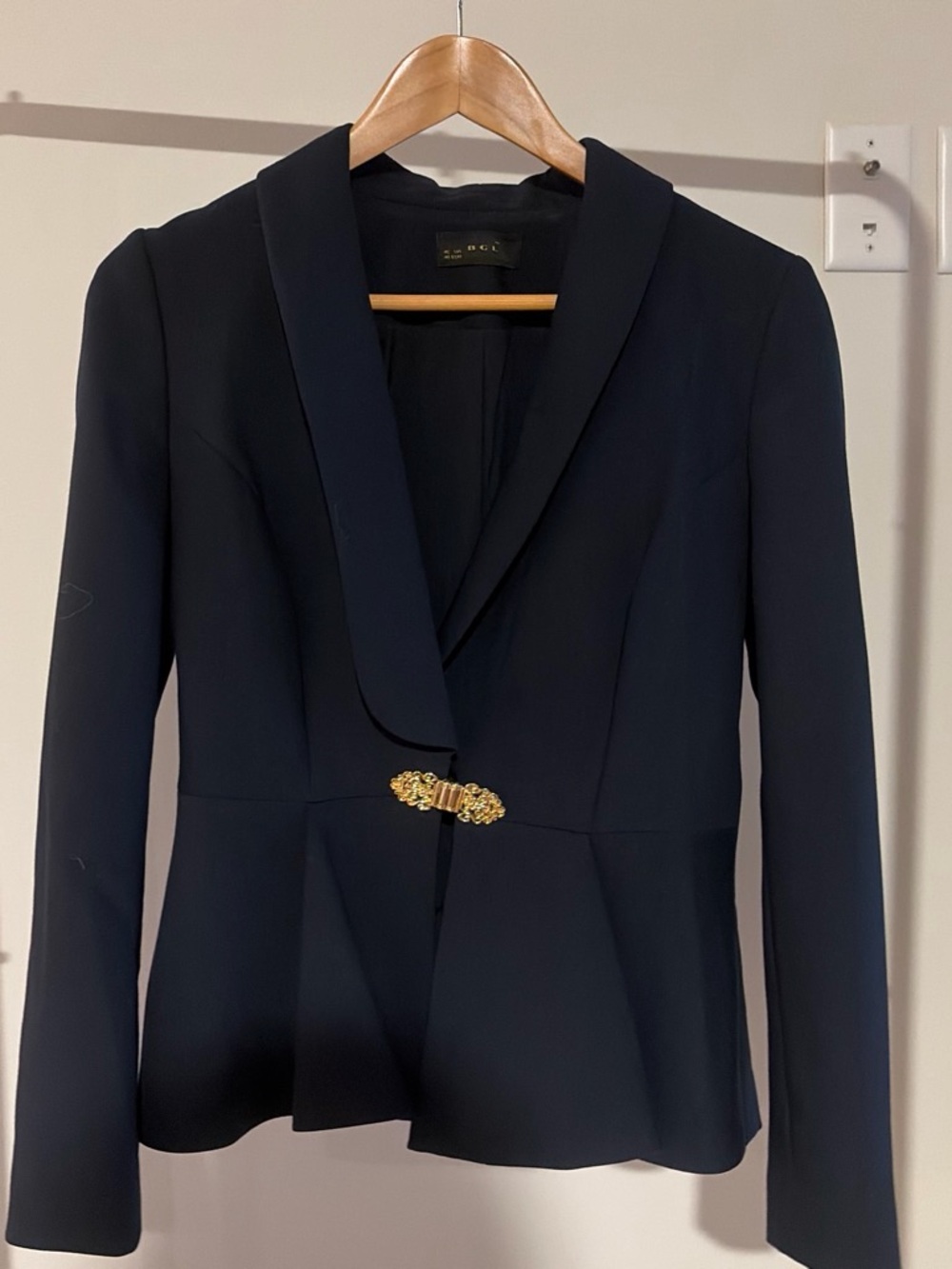 BGL Black Women's Blazer with Gold Decorative Clasp